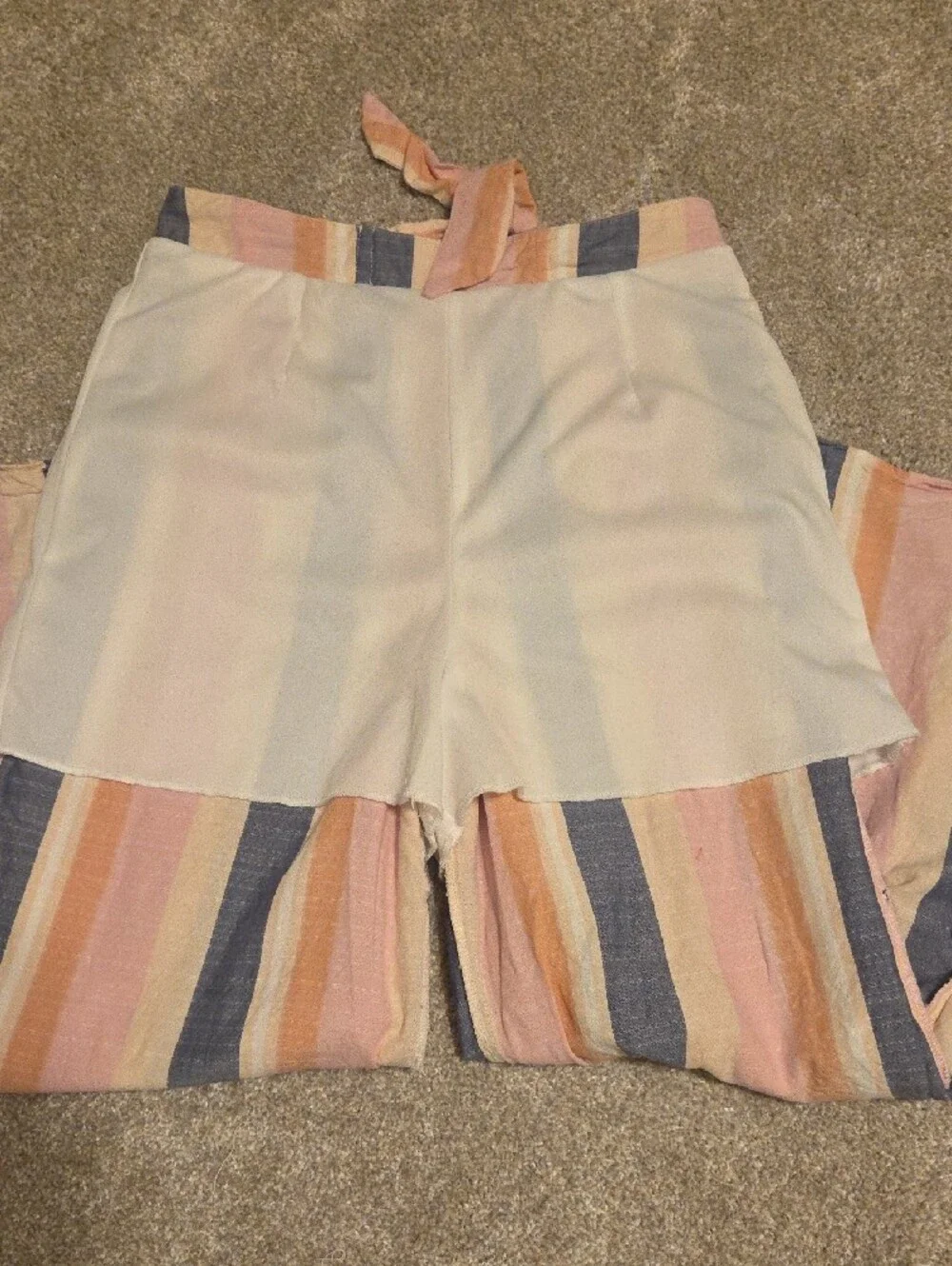 Girls Striped Pink & Blue Wide-Leg Linen Set